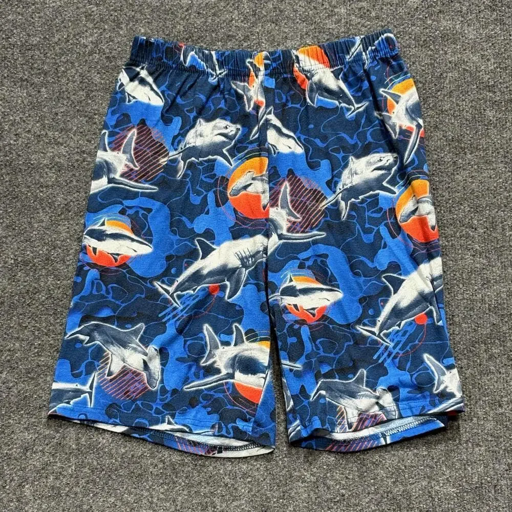 The Children's Place Sleep Shorts Kids 10-12 Blue Fleece Shark Print Pajama